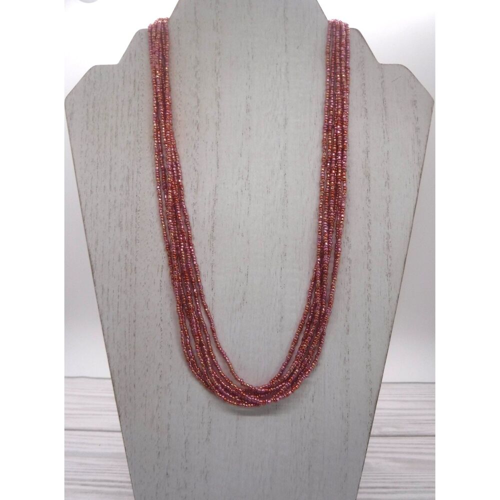 Beaded Necklace Metallic Pink, Purple & Rose Golds